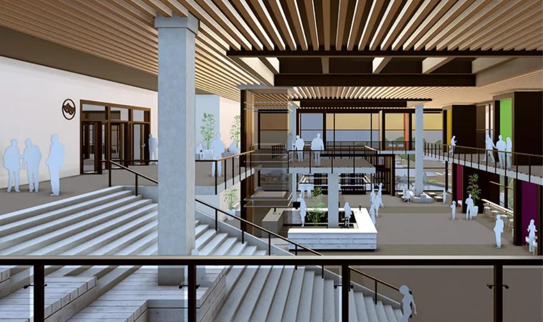 Eksterior pusat komunitas modern yang dirancang dengan SketchUp